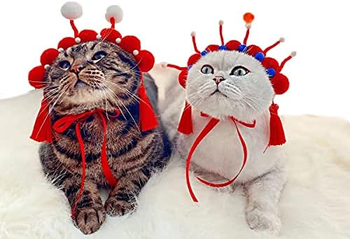 Набо Нова Година Фестивал ПЕТ декорација Додатоци за коса мачка за глава за кученца, кученце, пекинг опера мека симпатична црвена црвена
