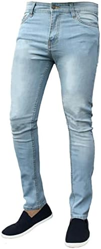 Машки тенок вклопување на тенок стрип на слаби фармерки, случајни удобни тексас панталони за молив, стилски измиени залепени нозе џин панталони