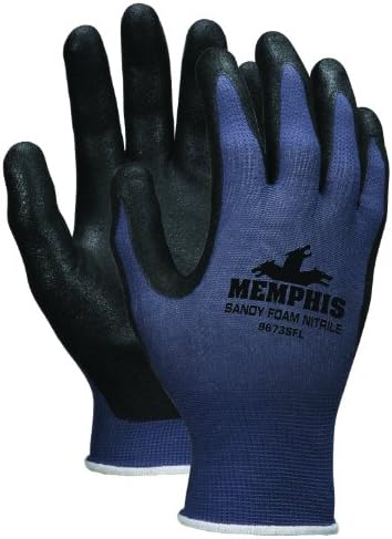 Безбедност на MCR 9673SFXS Беспрекорен најлон плетени нараквици Мемфис со песочна завршна палма и прст, сина/црна, x-мала, 1-пар