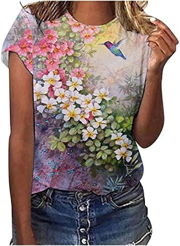 Lumseенски летни врвови, градиентни кошули за жени со кратки ракави екипаж модни врвови за жени трендовски 2023 пролетни женски