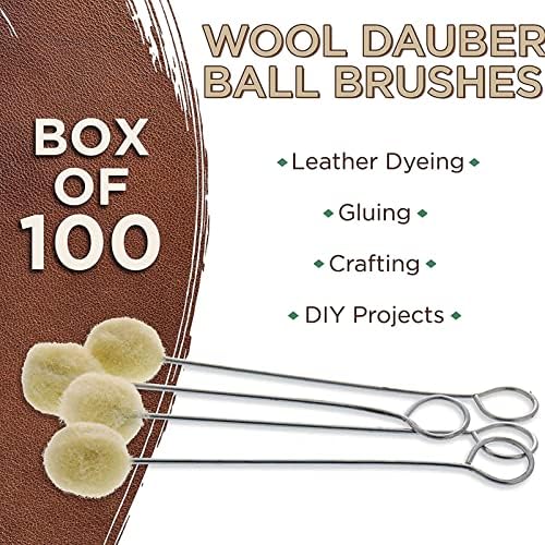 Doitool 60 парчиња волна Дауберс топка четка за кожена боја алатка за боење Даубер Апликатор за боење со метална рачка за проекти за занаетчиски