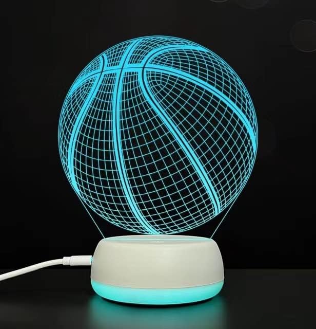 Кошарка 3Д ламба за илузија, 3Д визуелни оптички ноќни декорации во спална соба декорација на маса, 2022 година Нова кошаркарска Божиќна