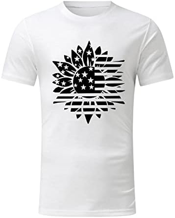 Патриотски маици на 4-ти јули за машки кратки ракави цвет во САД знаме за печатење на екипаж на екипаж на врвови летни обични маици