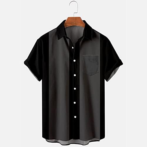 Мажи летни обични врвни кошули печатени плус големина врвен краток ракав, исклучете ја кошулата со јака мода кул топ топло