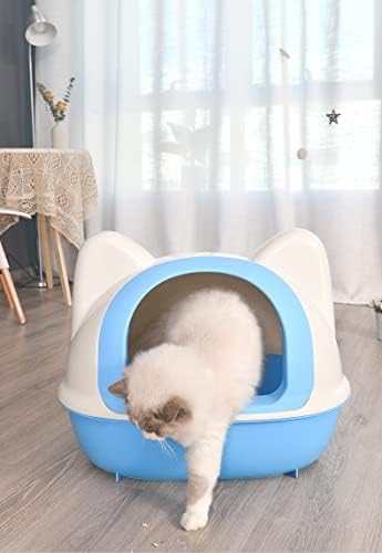 Тјлс Полу-Затворена Кутија За Отпадоци За Мачки Голем Простор Отстранлив Нокшир Отпорен На Прскање Со Лопата Сини Производи