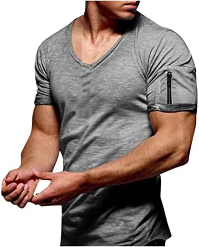 Врвови за теретани за магични мускули, атлетски цврсти кратки ракави тренингот на вратот, трчајќи маички со страничен џеб за патент