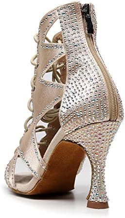 SWDZM жени латински танцувачки чевли Rhinestones салса салса Партија за изведување на глуждот танцувачки чизми со висока пета,