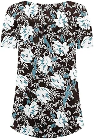 Цвета графичка блуза маичка за дами лето есен памук со кратки ракави V вратот лабав вклопување опуштено вклопување обична маичка