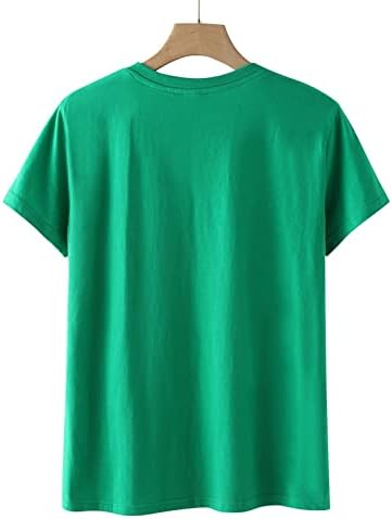 Womenените врвови со печатена маица печатена маица блок со краток ракав маица круг врат лето врвот лабава обична облечена блузи