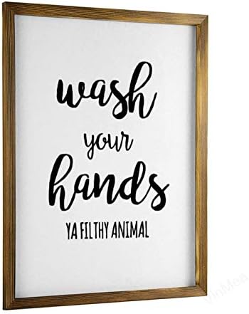 Винмеа домашен декор, знак за дрво, измијте ги рацете, семејно животно, врамени дрво знак, знак на рустикална wallидна уметност 16 x20