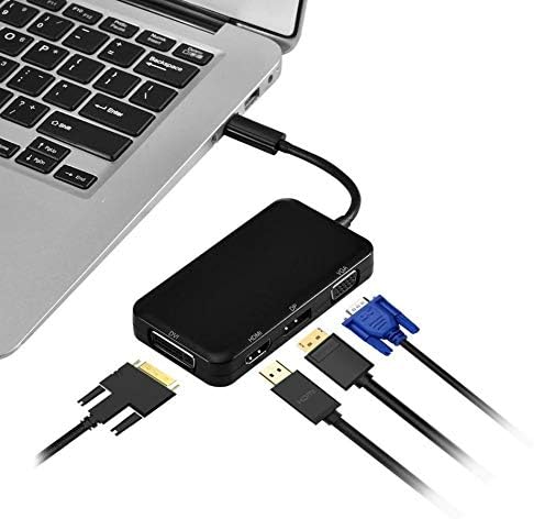 JAHH USB Hub 4-во-1 USB-C 3.1 тип C до HDMI DP DVI 4K VGA MultiPort Cable Adapter Converter