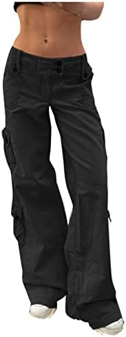 Фармерки за жени, Y2K Ниско издигнување на панталони за панталони, патент на bellвончето на дното, ретро широко нозе обична права нога со џебови