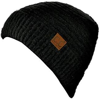 C.C Unisex цврста боја топла букла плетена череп капаче манжетна, црна боја, црна