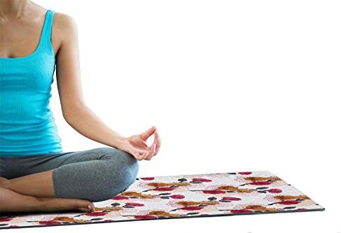 Ambesonne Floral Yoga Mat крпи, графички шарени лаватера цвеќиња на обична позадина, нелизгање на пот-абсорбента јога пилатес, подлога за вежбање, 25 x 70, темно розова портокалов