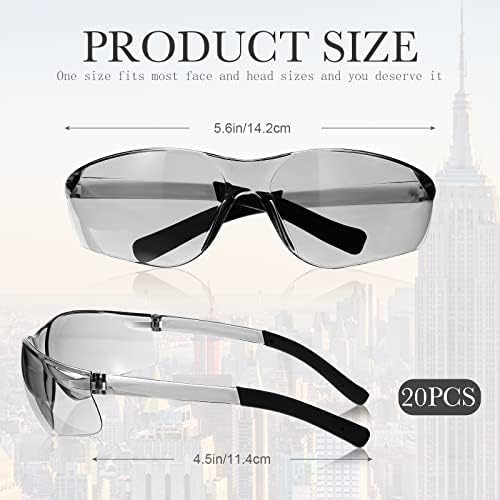 Quekay 20 парчиња безбедносни очила УВ -отпорни на гребење Поликарбонат очила јасни заштитни очила за лабораториска наука