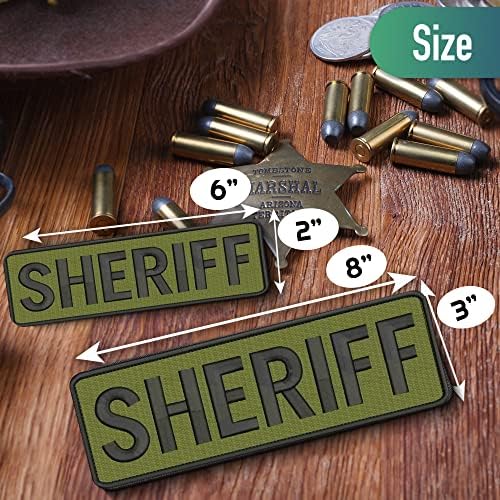 Шериф елек лепенка за носач на плочи - 3x8 и 2x6 инчи Шериф закрпи со кука за тактички елек јакна Облека за униформа капа ранец - извезени тактички закрпи на шерифот ОД Г