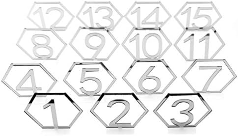 Тентикоко 15 парчиња свадба од 1 до 15 броеви на табели Хексагонални акрилни броеви за трпезариска табела за водичи за сребрени