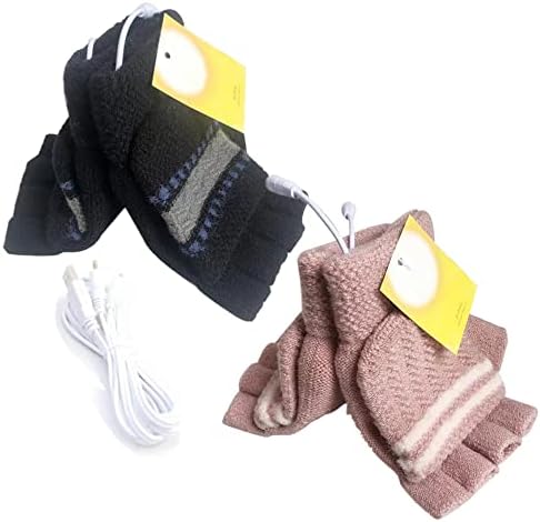 Women'sенски и машки 2 пакувања USB загреани ракавици загреани зимски раце топли лаптоп нараквици, плетење раце полни и половина