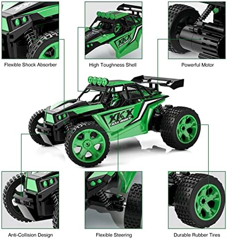 Tecnock RC Car For Kids, 2,4GHz 20 км на час со голема брзина далечински управувач, 1: 18 2WD Offroad Racing Car со две батерии