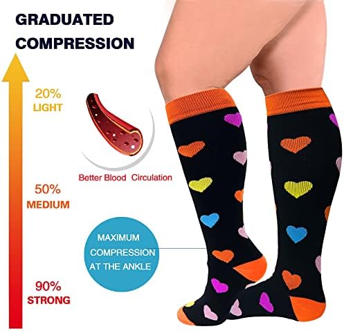 Whotay плус големина на компресија чорапи широко теле за жени 20-30mmhg 2xl 3xl 4xl 5xl дијабетична циркулација Дише за дишење за варикси на медицинска сестра