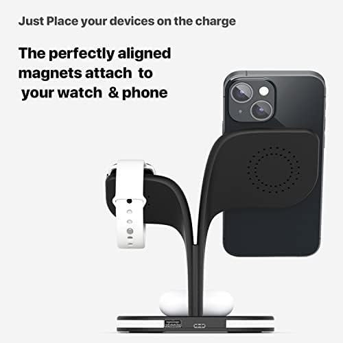 3-во-1 магнетски безжичен полнач компатибилен со Apple Magsafe, за Apple iPhone 12, 13, 14 Pro/Max, Apple Iwatch SE/7/6/5/4/3/2, AirPods 3/2/Pro, со, 18W адаптер и кабел за брзо полнење