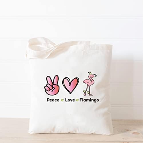 Niuzi-Cao Peace Love Flamingo торбички за купување розово фламинго тота торба, фламинго lубовник подарок за жени, подарок една големина