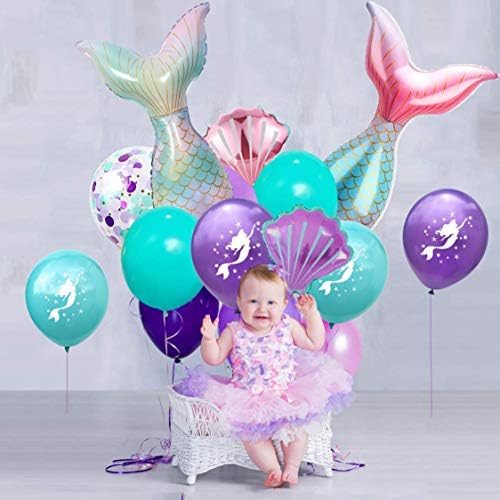 Балон со сирена опашка, сирена тема, под морската забава Декорација за роденденски материјали, балони со фолија од сирена опашка од морска школка, балони со латекс ?