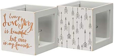 Примитиви Од Кети Декоративна Дрвена Кутија За Свеќи | Нашата Љубовна Приказна Е Мојата Омилена | Квадрат Од 4,25 Инчи | Вклучува Свеќа