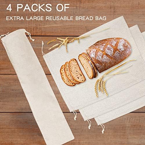 4 ПАРЧИЊА Ленени Кеси За Леб Екстра Големи Вреќи За Леб За Повеќекратна Употреба За Домашен Леб Природни Неизбелени Кеси За Складирање