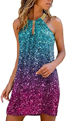 Icodod фустан женски 2023 лето модно здолниште за зачувување на вратот на вратот Макси лабави фустани за жени плус големина