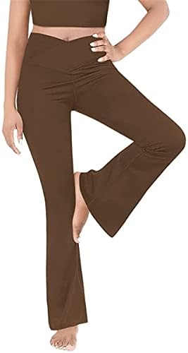 Pantsенски пламен -јога панталони V кросовер со високи половини од пламен Панталони хеланки црни широки нозе јога панталони за обична работа
