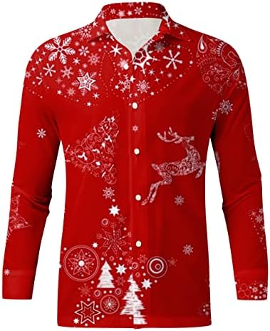 Вокачи Сезона за одмори за одмори за подароци Божиќна кошула Новина грда Дедо Мраз со долг ракав Смешно копче надолу кошула за забава