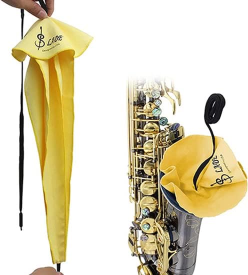 Платно за чистење на сакс/саксофон за кларинет рог и ветрови инструменти Одржување на кот за чистење, 1 парчиња за крпа за чистење, 1 четка за уста, жолта