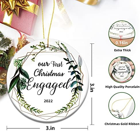 2022 Божиќни ангажирани украси ， 3-инчен ангажман свадбен подарок за туш за двојка, керамика двострани печатени Божиќни украси