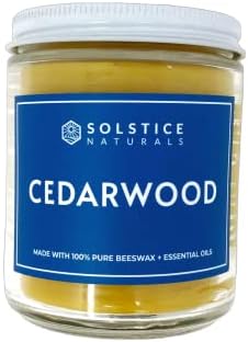 Solstice Naturals - Cedarwood чиста восок од пчелин + свеќа за ароматерапија на есенцијално масло, 9 мл. - Одржливо рачно изработено во САД - без восок од соја или парафин - без токс?