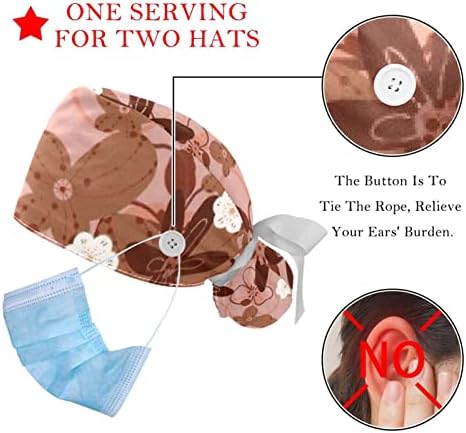 2 пакувања капа за операција со џемпер, дишејќи буфонски капи, долга коса, прилагодливи капачиња за чистење на медицинска сестра цвет
