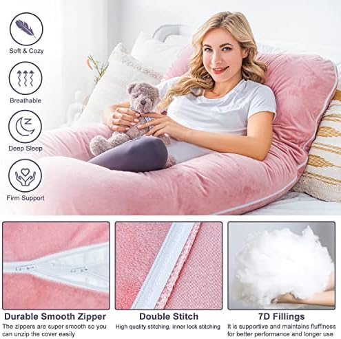 Перници за бременост во Меиз, перници во форма на бременост во форма за спиење, перница за породилно тело за бремени жени со машина за перење со машина, розова