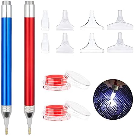 Сет за алатки за сликање со дијаманти, 2 пакувања осветлени пенкало со додатоци и 25 парчиња додатоци за дијамантски уметнички додатоци