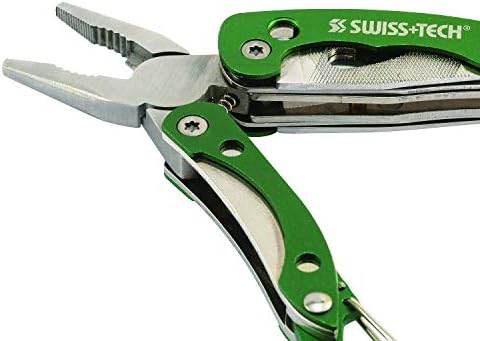 Швајцарија+Техника ST021901 Мулти-алатни клешти за клучеви, цврста конструкција од не'рѓосувачки челик, зелена боја во боја, 8-во-1 алатки за кампување, на отворено, хард?