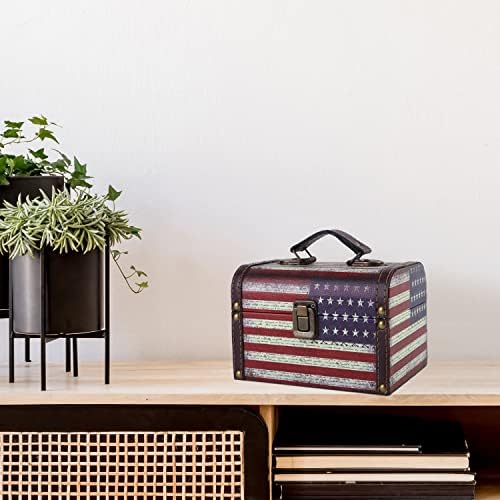 Ксијаоајка Декоративна Дрвена Кутија За Градите Со Богатство-Стилска И Издржлива Кутија За Складирање Кожа ОД Стп Со Шема На Американско Знаме-Прекрасен