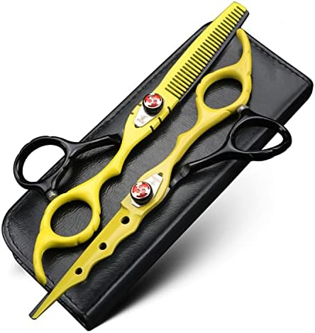 Жолта Еластична Завртка Машинка за Коса 6 инчен JP9cr18 Челик Професионални Ножици За Сечење Коса И ножици За разредување, Ножици За Алатки