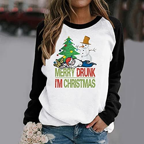 Женски Божиќ пулвер џемпер во боја на елката Дедо Мраз Дедо Мраз печати блуза со долги ракави, блуза