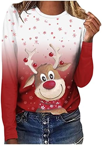 Џемпери за пулвер за жени кукавички врат весели Божиќни маици опремени плус големина активни врвови за жени за жени