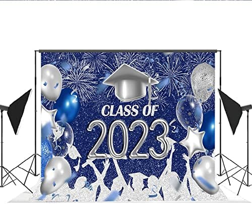 Класа Лофарис Од 2023 Година Партиска Фотографија Позадина Кралски Сини И Сребрени Честитки Капачиња За Дипломирање На Дипломирање Матурска