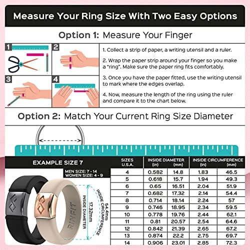 Rinfit 2 свадбени прстени за жени, големина 7 - силиконски свадбени бендови жени - црна круша и црна метална колекција