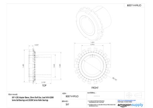 Skf H 205 Адаптер Ракав, 20mm Вратило Големина, Се Користи СО 6200k Серија Топчести Лежишта И 20200k Серија Ролери Лежишта