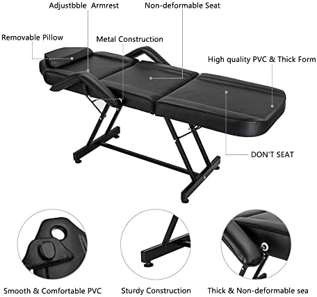 ZLXDP 72 Прилагодлив кревет за убавина за убавина салон спа спа -масажа стол за тетоважа со столче црно