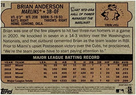 2021 Топс наследство 78 Брајан Андерсон НМ-МТ Мајами Марлин Бејзбол