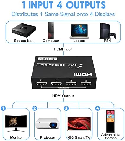 4KX2K@30Hz HDMI Splitter 1 во 4 Out Audio Video Distributor + 1 пакет HDMI кабел 2.0 4K@60Hz