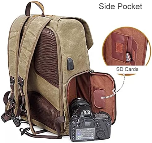 Ран пакети Фотографија Ретро водоотпорен батик платно ранец W USB порта се вклопува во 15,6 инчи лаптоп мажи за машка торба за носење